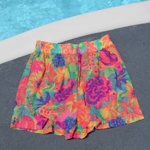 RESERVED Beach Shorts Neon Floral Shear